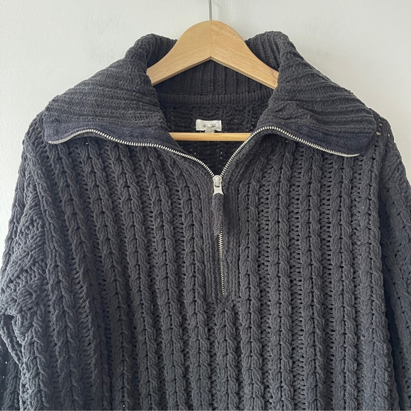 Aerie Quarter Zip sweater chenille black Chunky cable knit oversized S cable car - Picture 4 of 8